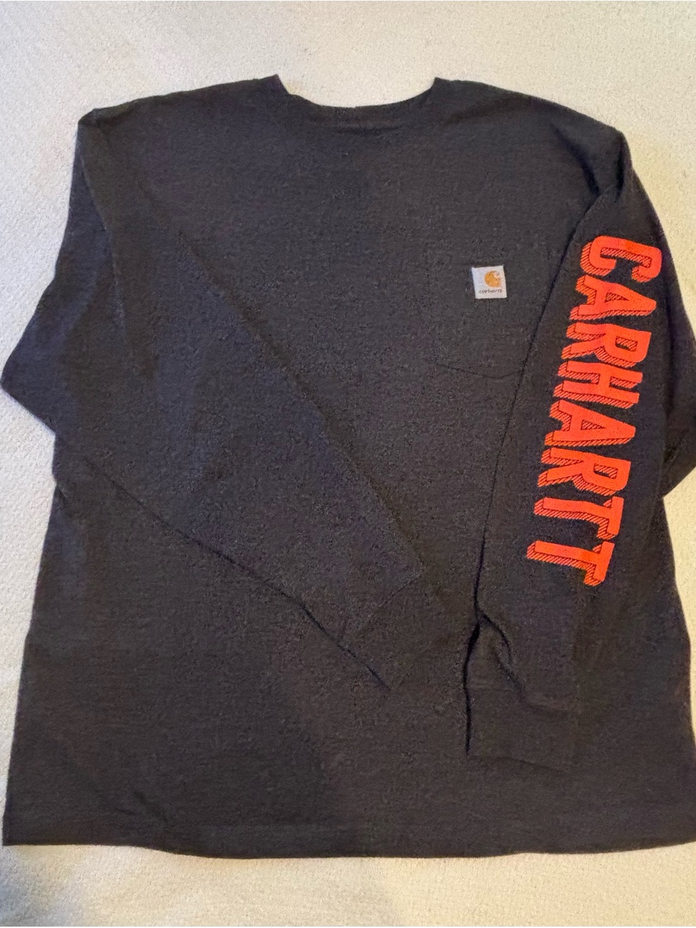Two Carhartt Men's Long Sleeve Pocket Tee - Charcoal Gray and Maroon - Picture 6 of 8